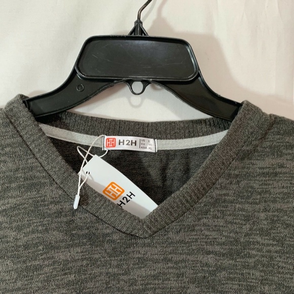 H2H Men NWT Casual Slim Fit Pullover V-Neck Lightweight Sweater Dark Grey Large - Picture 2 of 5